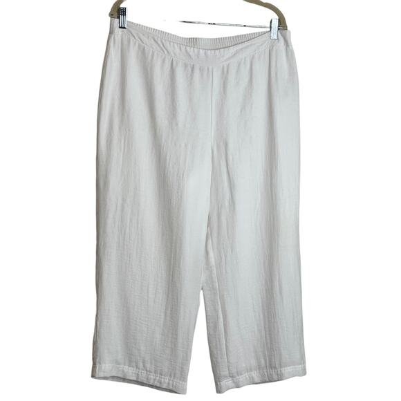 Chicos Easywear Pants Large White Cropped Pull-On Relaxed Wide Leg Lined Casual - Picture 1 of 7